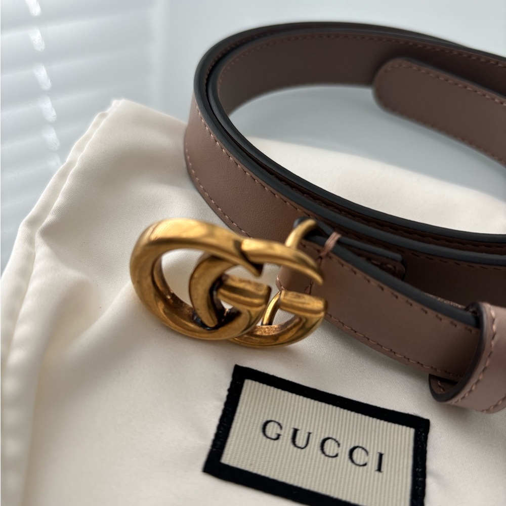 Gucci Brown Leather Belt with Gold Double G Buckle - Picture 6 of 8